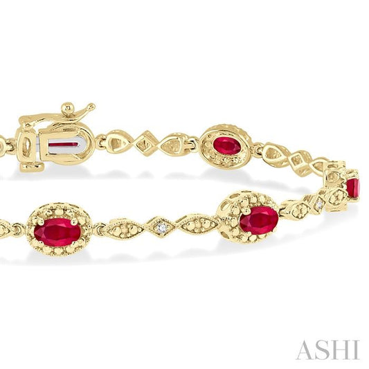 ASHI Oval Shape Gemstone & Halo Diamond Bracelet 76859PPTSRBYG