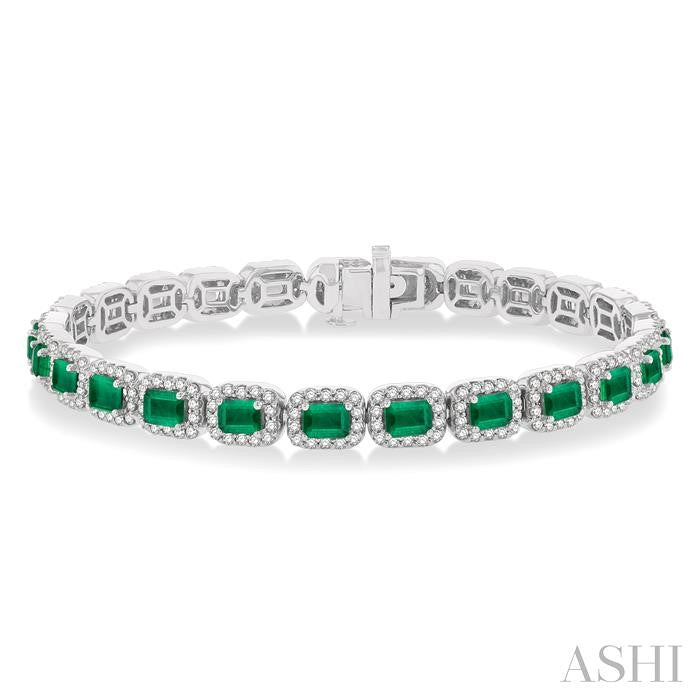 ASHI Emerald Shape Gemstone & Halo Diamond Bracelet 76892PPFGEMWG-2.20