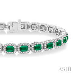 ASHI Emerald Shape Gemstone & Halo Diamond Bracelet 76892PPFGEMWG-2.20