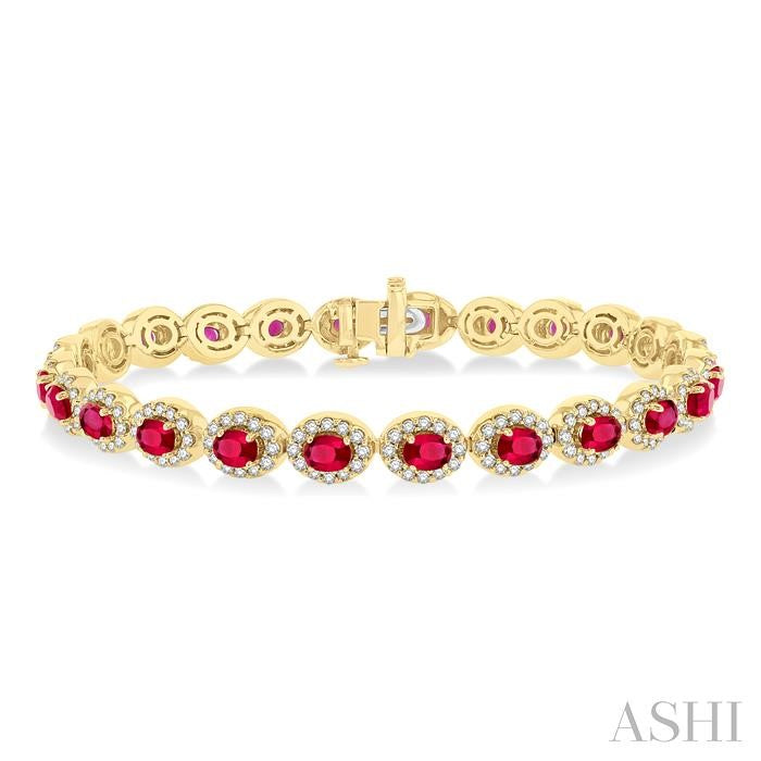 ASHI Oval Shape Gemstone & Halo Diamond Bracelet 76902PPFGRBYG-2.15