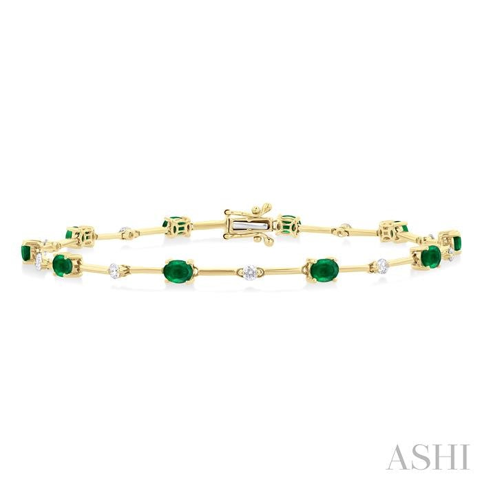 ASHI Oval Shape Bar Link Gemstone & Diamond Bracelet 7693UPPTGEMYG