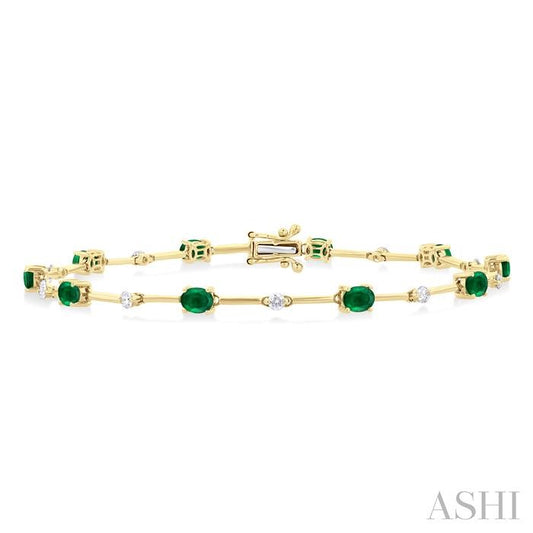 ASHI Oval Shape Bar Link Gemstone & Diamond Bracelet 7693UPPTGEMYG
