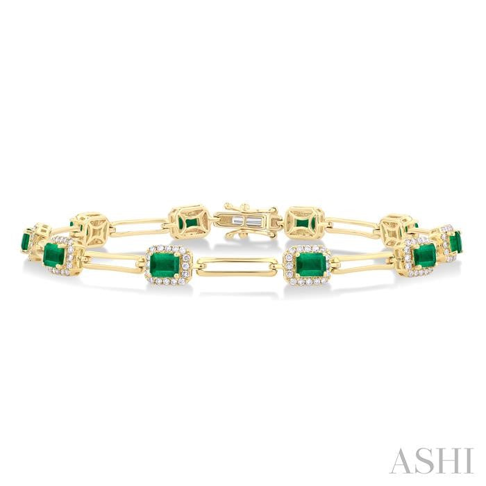 ASHI Emerald Shape Gemstone Halo Diamond Bracelet 7713HPPFGEMYG