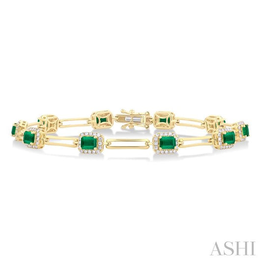 ASHI Emerald Shape Gemstone Halo Diamond Bracelet 7713HPPFGEMYG