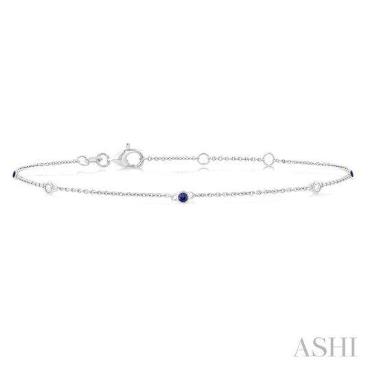 ASHI Alternate Gemstone & Diamond Station Chain Bracelet 77150PPFGSPWG