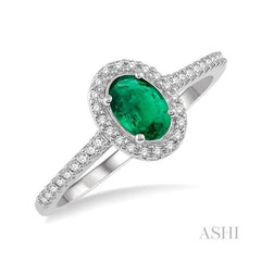 ASHI Oval Shape Gemstone & Halo Diamond Ring 40907PPTSEMWG