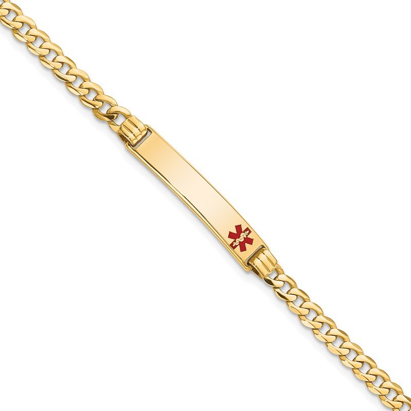 Quality Gold 14K Medical Red Enamel Curb Link ID Bracelet XM554FR