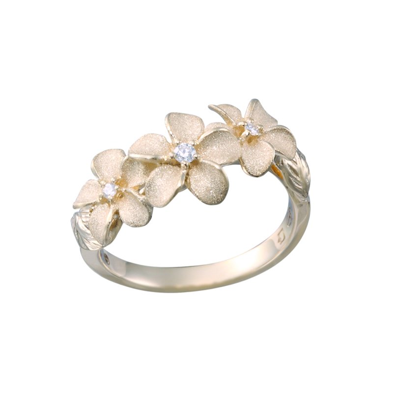 Denny Wong Designs Yellow Gold 3-Plumeria with Lei Ring FRPL-08SD4