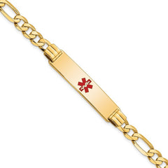 Quality Gold 14K Medical Red Enamel Flat Figaro Link ID Bracelet XM580CR