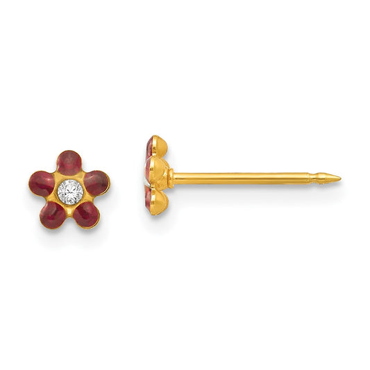 781E Inverness 14k January Red Crystal Birthstone Flower Earrings