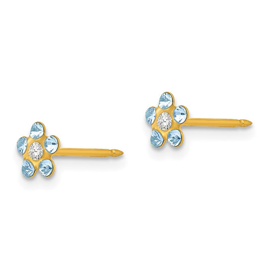 783E Inverness 14k March Lt Blue Crystal Birthstone Flower Earrings