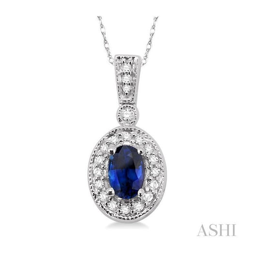 ASHI Oval Shape Gemstone & Halo Diamond Pendant 58348PPFNPDSPWG