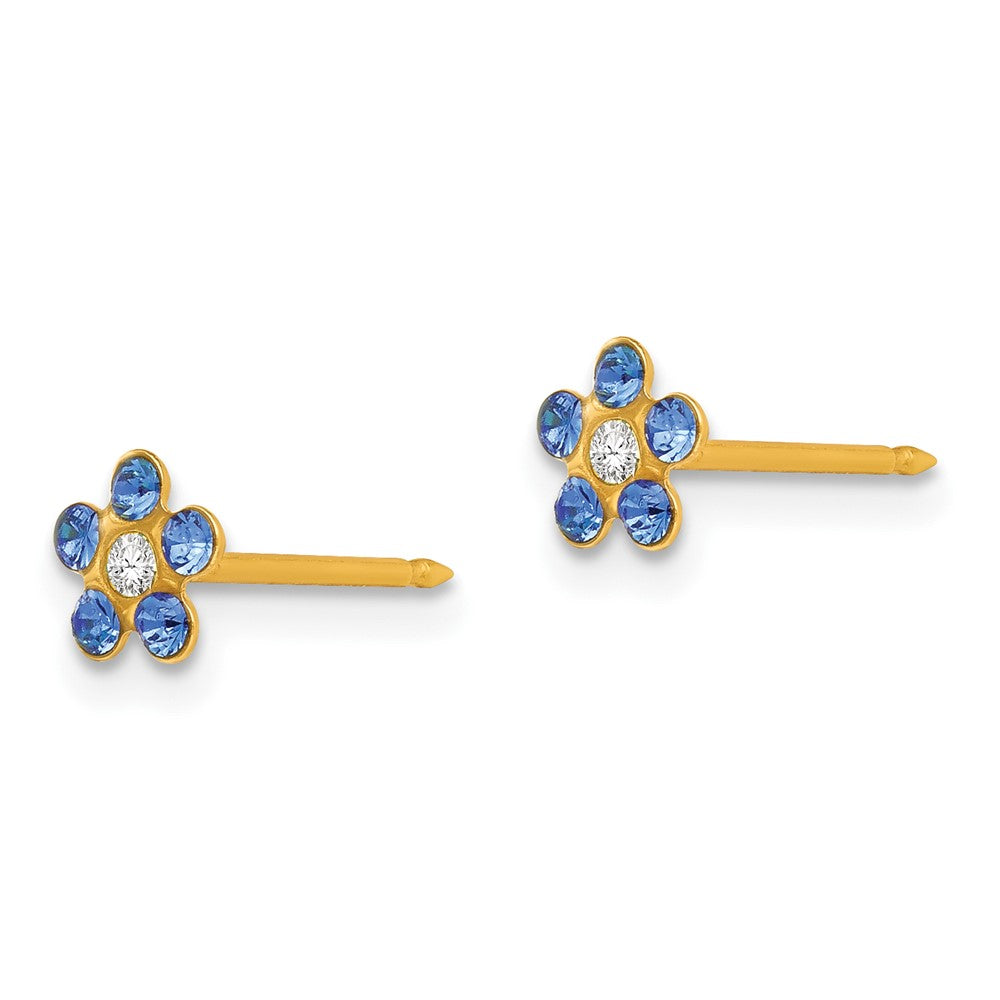 789E Inverness 14k September Blue Crystal Birthstone Flower Earrings