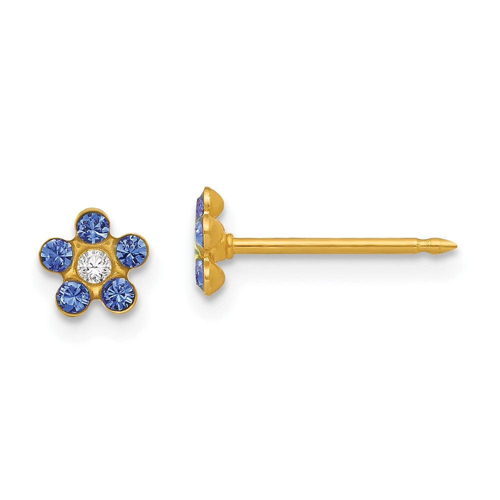 789E Inverness 14k September Blue Crystal Birthstone Flower Earrings