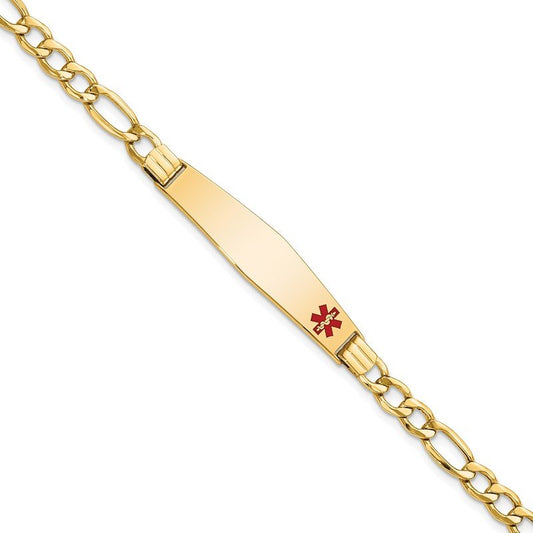 Quality Gold 14K Semi-Solid Medical Soft Diamond Shape Red Enamel Figaro ID Bracelet XM571FC