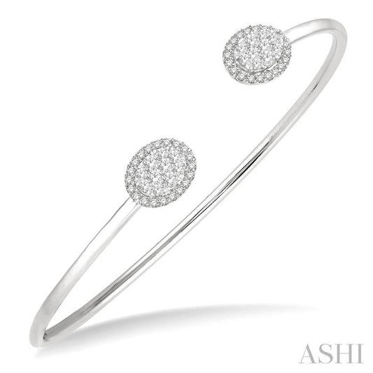 ASHI Stackable Oval Shape Halo Lovebright Essential Diamond Open Cuff Bangle 7987HPPFGWG