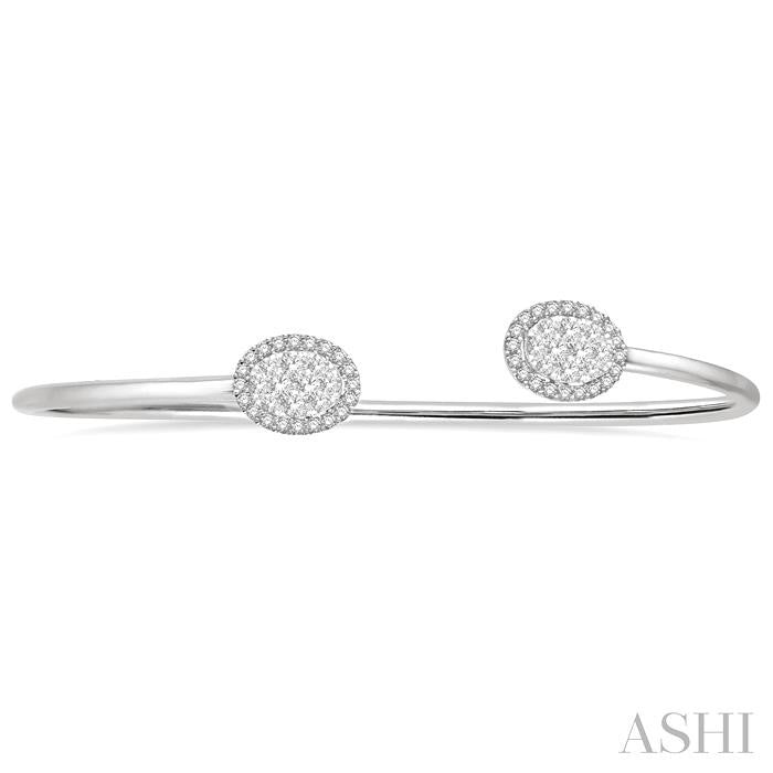ASHI Stackable Oval Shape Halo Lovebright Essential Diamond Open Cuff Bangle 7987HPPFGWG