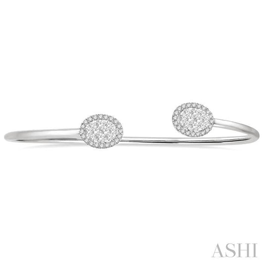 ASHI Stackable Oval Shape Halo Lovebright Essential Diamond Open Cuff Bangle 7987HPPFGWG