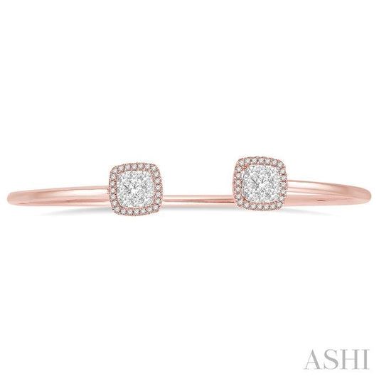 ASHI Stackable Cushion Shape Halo Lovebright Essential Diamond Open Cuff Bangle 7989VPPFGPW