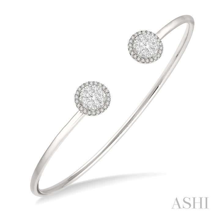 ASHI Stackable Round Shape Halo Lovebright Essential Diamond Open Cuff Bangle 7991HPPFGWG