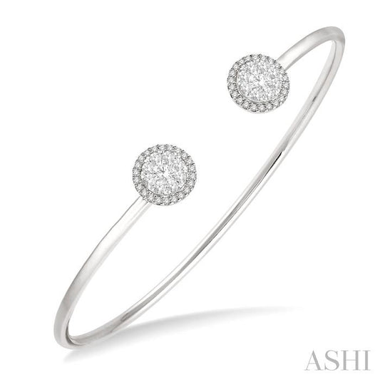 ASHI Stackable Round Shape Halo Lovebright Essential Diamond Open Cuff Bangle 7991HPPFGWG