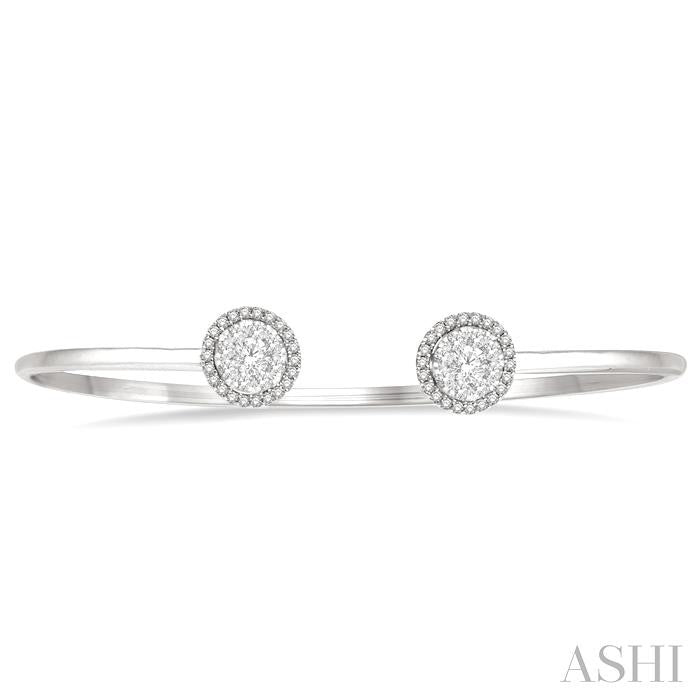 ASHI Stackable Round Shape Halo Lovebright Essential Diamond Open Cuff Bangle 7991HPPFGWG