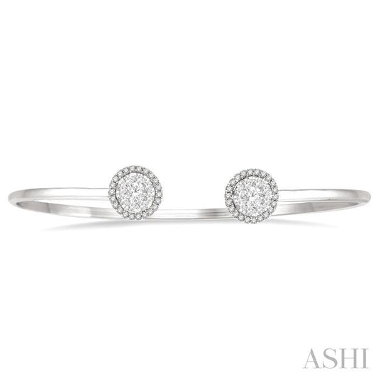 ASHI Stackable Round Shape Halo Lovebright Essential Diamond Open Cuff Bangle 7991HPPFGWG