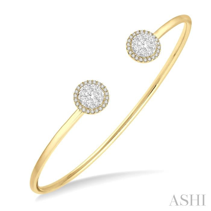 ASHI Stackable Round Shape Halo Lovebright Essential Diamond Open Cuff Bangle 7991HPPFGYW