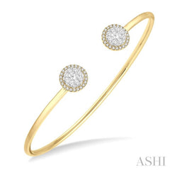 ASHI Stackable Round Shape Halo Lovebright Essential Diamond Open Cuff Bangle 7991HPPFGYW
