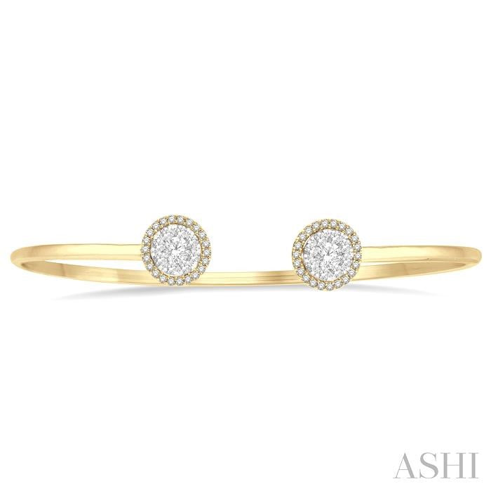 ASHI Stackable Round Shape Halo Lovebright Essential Diamond Open Cuff Bangle 7991HPPFGYW