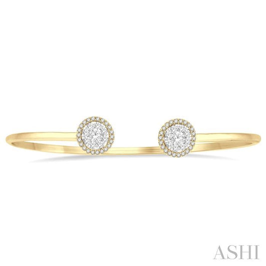 ASHI Stackable Round Shape Halo Lovebright Essential Diamond Open Cuff Bangle 7991HPPFGYW