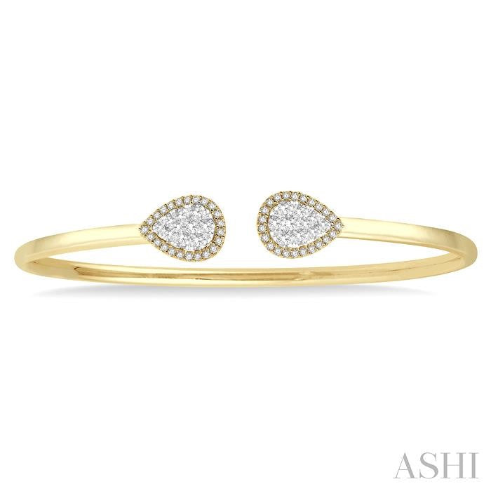 ASHI Stackable Pear Shape Halo Lovebright Essential Diamond Open Cuff Bangle 7993HPPFGYW