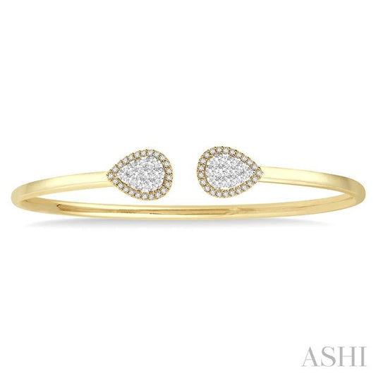 ASHI Stackable Pear Shape Halo Lovebright Essential Diamond Open Cuff Bangle 7993HPPFGYW