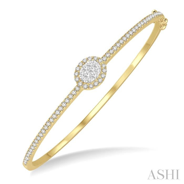ASHI Stackable Oval Shape Halo Lovebright Essential Diamond Bangle 799B1PPFGYW-OV