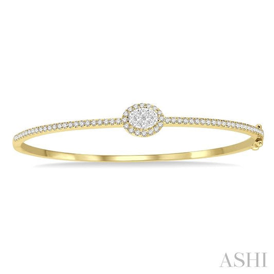 ASHI Stackable Oval Shape Halo Lovebright Essential Diamond Bangle 799B1PPFGYW-OV