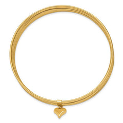 Quality Gold 14K Oversized w/ Dangle Heart Set of 7 Slip-on Textured Bangles DB534O