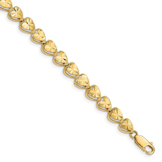 Quality Gold 14K Diamond Cut Heart Bracelet FB1190-7