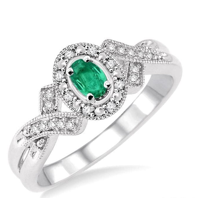 Parkplace Jewelers Silver Oval Shape Gemstone & Halo Diamond Ring 88529PPSSEMSLRG