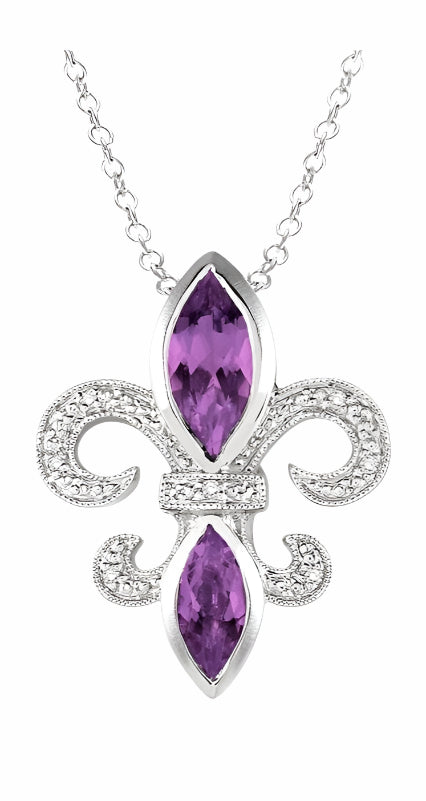 Parkplace Jewelers Silver Fleur De Lis Gemstone & Diamond Pendant 88599PPSSAMSLPD