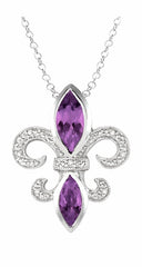 Parkplace Jewelers Silver Fleur De Lis Gemstone & Diamond Pendant 88599PPSSAMSLPD