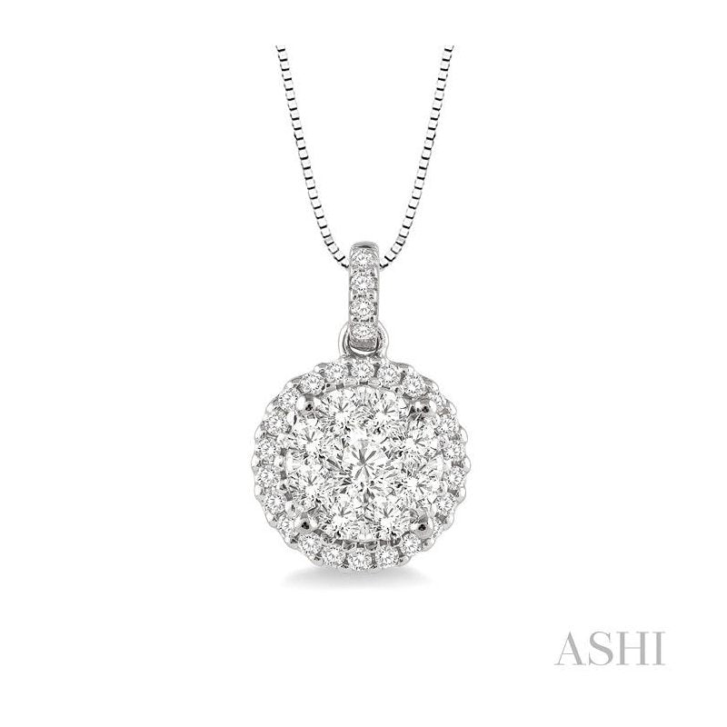 ASHI Round Shape Halo Lovebright Essential Diamond Pendant 94913PPFVPDWG