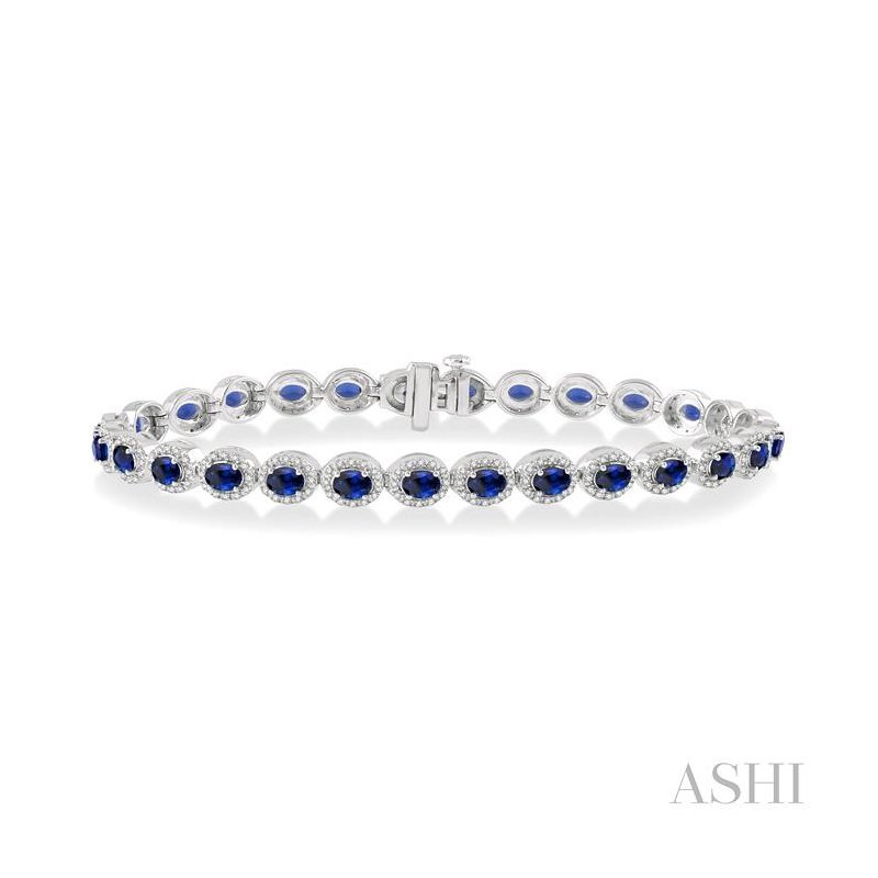 ASHI Oval Shape Gemstone & Halo Diamond Bracelet 76261PPFSSPWG