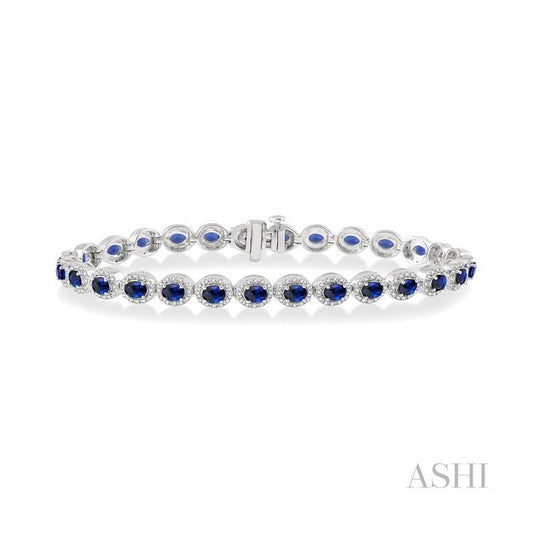 ASHI Oval Shape Gemstone & Halo Diamond Bracelet 76261PPFSSPWG