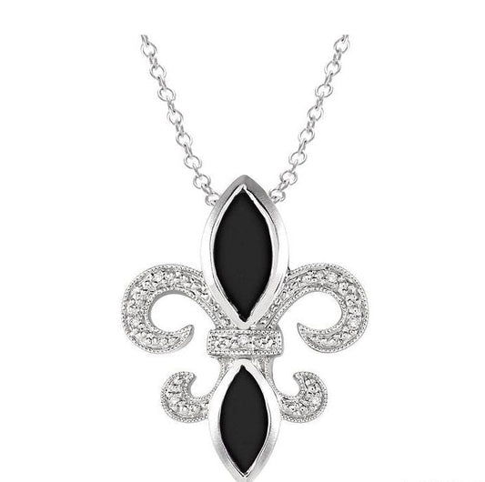 Parkplace Jewelers Silver Fleur De Lis Gemstone & Diamond Pendant 88599PPSSOXSLPD