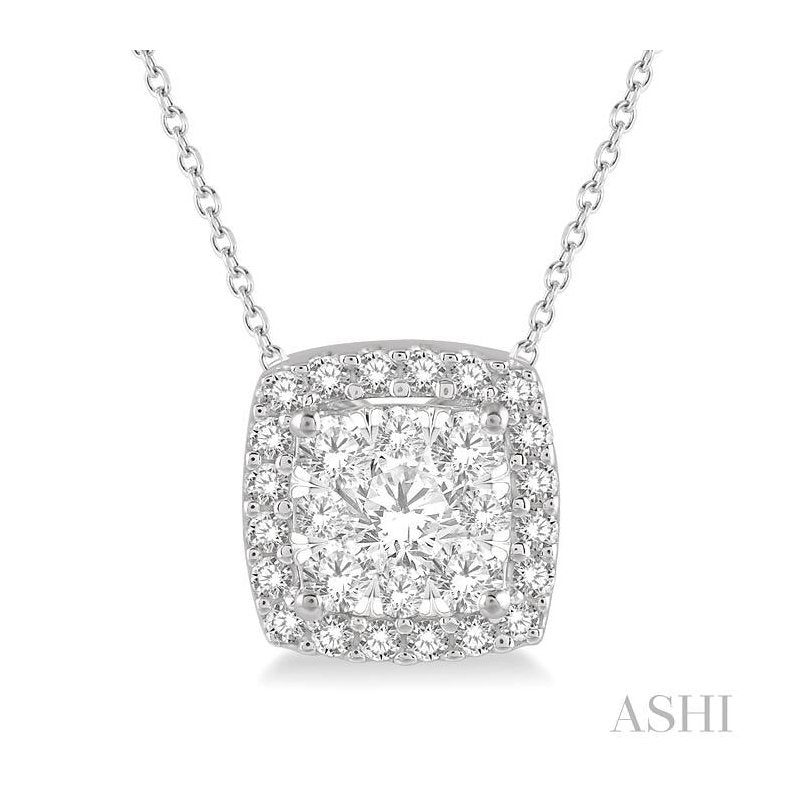 ASHI Cushion Shape Halo Lovebright Essential Diamond Pendant 916B3PPFVPDWG