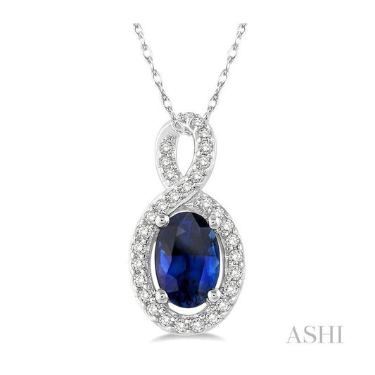 ASHI Oval Shape Gemstone & Halo Diamond Pendant 58508PPFSPDSPWG