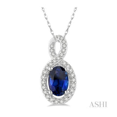 ASHI Oval Shape Gemstone & Halo Diamond Pendant 58508PPFSPDSPWG