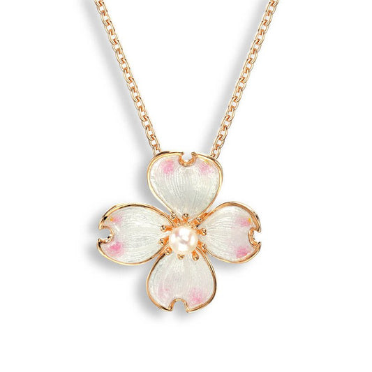 Ocean City Collection Sterling silver rose gold enamel dogwood necklace NN0125A-RG