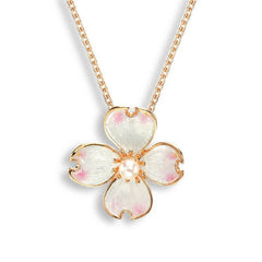 Ocean City Collection Sterling silver rose gold enamel dogwood necklace NN0125A-RG