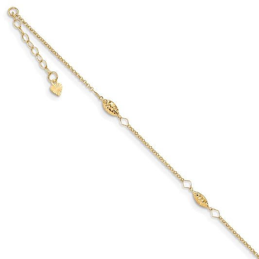 Quality Gold 14K Circle Chain Diamond Cut Rice Puff Beads 9in Plus 1in Ext Anklet ANK272-9